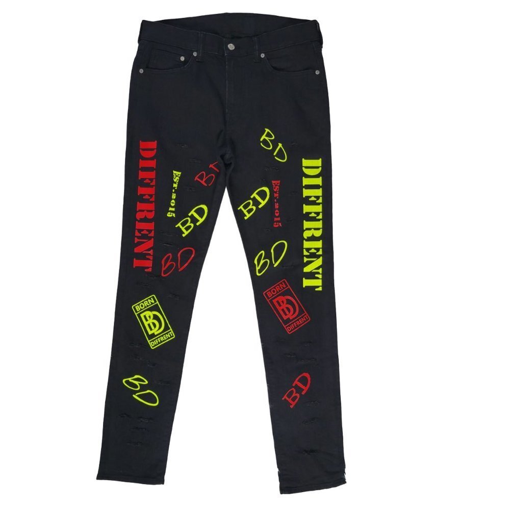 Born Different Skinny Coupe Moulante Black Graphic Denim - Size 34